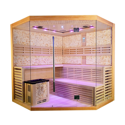 5 - 8 Persoonsgrootte Luxe Hemlock Traditionele Stoomsaunaruimte met 6kw-fornuisverwarmer