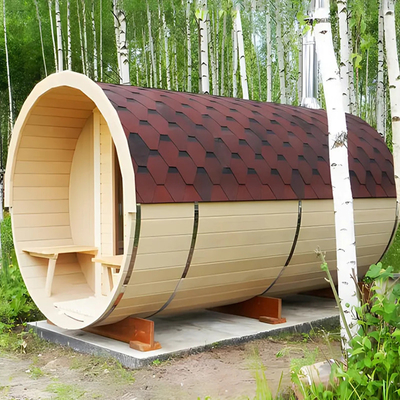 Sauna met vat van rood cederhout natte stoom traditionele houten sauna