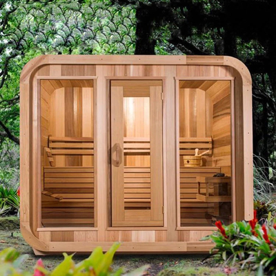 Luxe Hemlock Buiten Sauna Voor 5 tot 6 personen Verstelbare ventilatie Temperatuurbereik 15-90 ° C