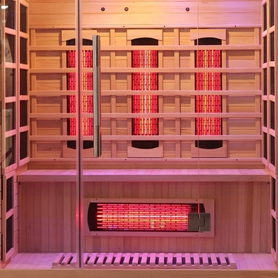 Houten Dollekervel 3 Persoons Verre Infrarode Sauna met Kleurrijke Lichte 2100 Watts