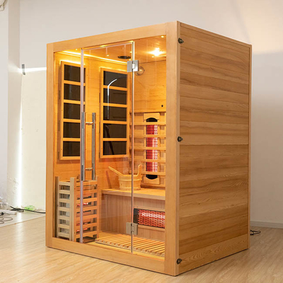 3-persoons Bluetooth-compatibele houten stoom-infraroodsauna voor thuis