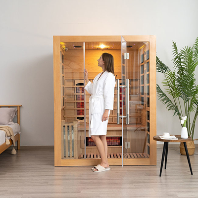 3-persoons Bluetooth-compatibele houten stoom-infraroodsauna voor thuis