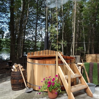 Cedar Wood Hot Tub Steam-Saunazaal met Houten Brandend Fornuis