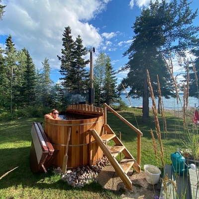 Cedar Wood Hot Tub Steam-Saunazaal met Houten Brandend Fornuis