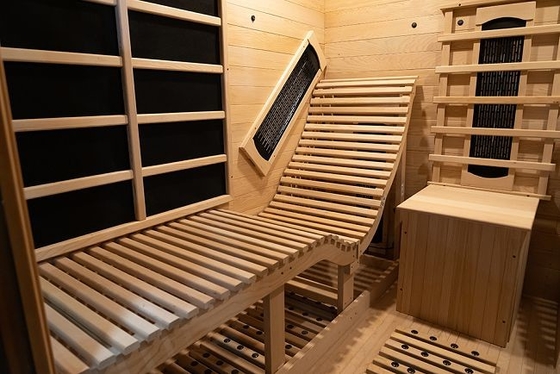 Transparante gehard glas ver infrarood sauna met LED-verlichting en volledig spectrum koolstofpaneel
