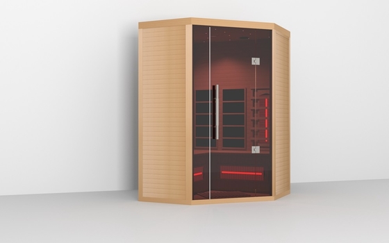 Op maat gemaakte luxe voorgefabriceerde houten binnenshuis zweet infrarood sauna kamer 5 persoon
