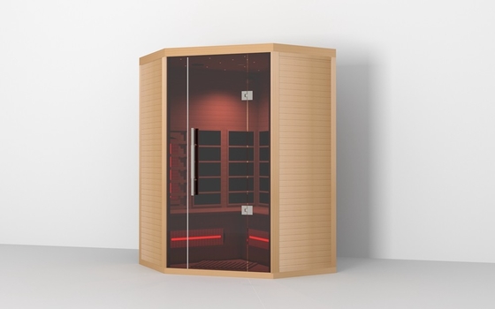 Op maat gemaakte luxe voorgefabriceerde houten binnenshuis zweet infrarood sauna kamer 5 persoon