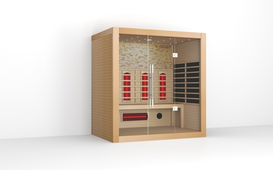 Sauna voor vier personen met massief hout Infrarood Sauna met deuren vol Infrarood Droog Houten Sauna