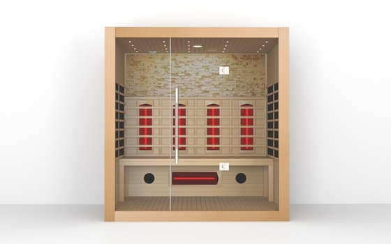 Sauna voor vier personen met massief hout Infrarood Sauna met deuren vol Infrarood Droog Houten Sauna