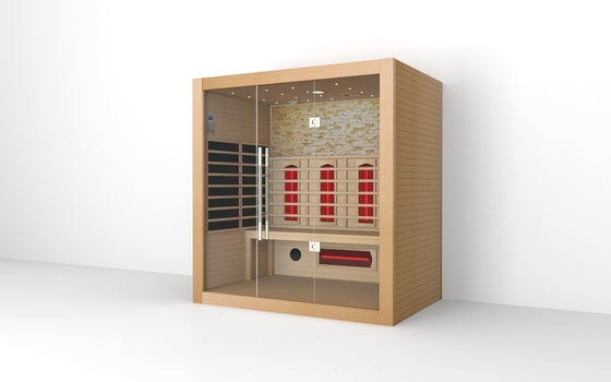 Sauna voor vier personen met massief hout Infrarood Sauna met deuren vol Infrarood Droog Houten Sauna