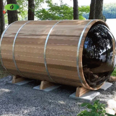 Panorama glas houtvat sauna buitenshuis stoomsauna kamer