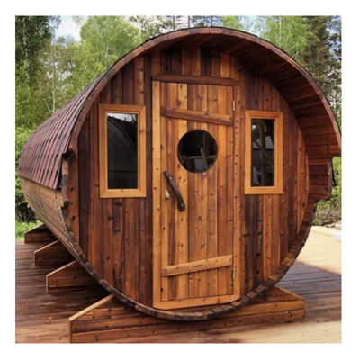 Panorama venster Hout ceder vat sauna 6 personen met houtverwarming