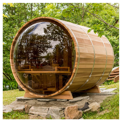 Panorama venster Hout ceder vat sauna 6 personen met houtverwarming