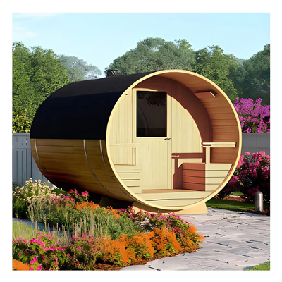 Sauna met vat van rood cederhout natte stoom traditionele houten sauna
