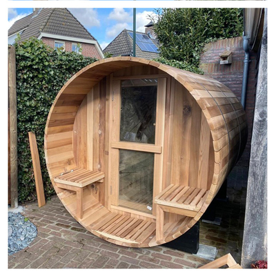 Custom Outdoor Finland Hout Panorama Barrel Sauna 4-8 Traditionele houtgebrandde Barrel Sauna
