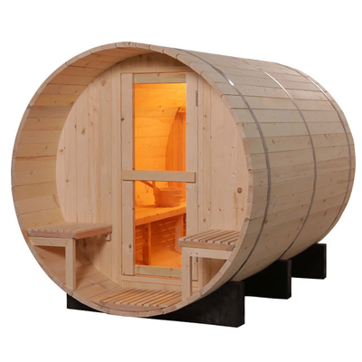 6 personen vat sauna met 6 kW kachel verwarmer 8mm gehard glas deur Hout kleur 15-99 MIN Timer