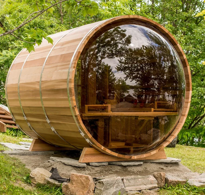 Verstelbare ventilatie Hemlock Hout Buiten Droog Sauna Volle glasdeur Temperatuurbereik 15-90.C