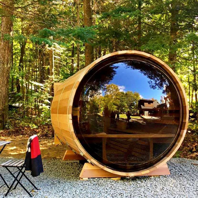 Verstelbare volledig glazen deur Cedar Outdoor Drie Sauna met Bluetooth muzieksysteem voor 5-6 personen