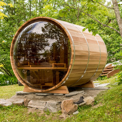 Verstelbare volledig glazen deur Cedar Outdoor Drie Sauna met Bluetooth muzieksysteem voor 5-6 personen
