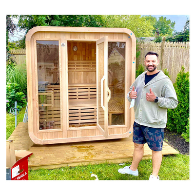 Luxe Hemlock Buiten Sauna Voor 5 tot 6 personen Verstelbare ventilatie Temperatuurbereik 15-90 ° C