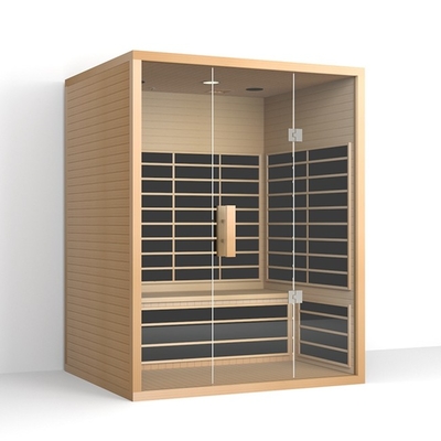 Familie 3 Persoon Rood Cedar Far Infrared Sauna With 8mm Aangemaakte Glasdeur